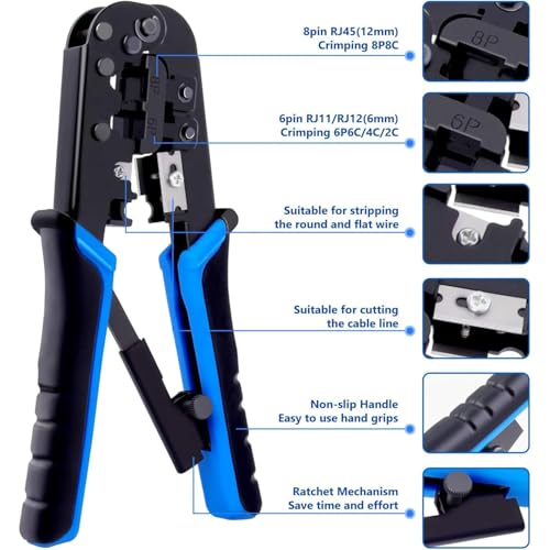 Image of SmartTech Network Dual Modular Crimper Cable Stripper Cutter RJ11 RJ12 RJ45 Connector Cat5 Cat5e Crimping tool Pliers, for Ethernet Network and Telephone Cables Crimper Cutter Wire Stripper Hand Tool