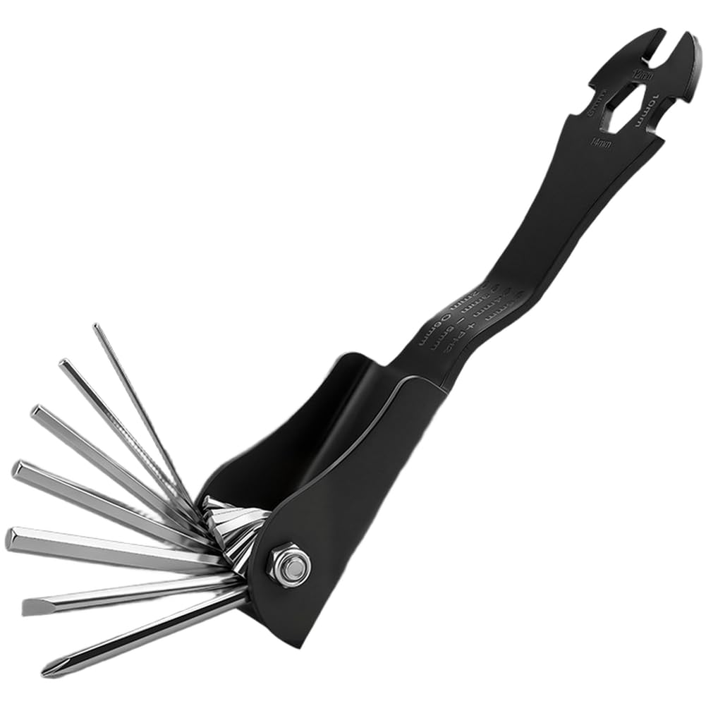 11-in-1 Faltbares Inbusschlüssel Set aus Chrom-Vanadium-Stahl, Mehrwerkzeug für Fahrrad Wartung und Reparatur mit 2mm bis 14mm Größen