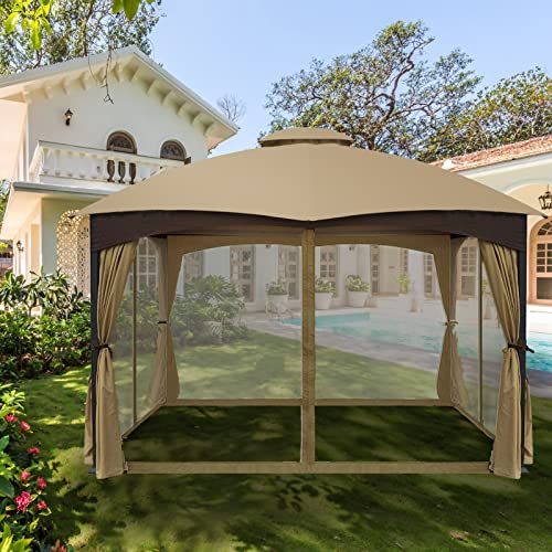Gazebo Universal Replacement Mosquito Netting - Wonwon Outdoor Gazebo Canopy 4-Panel Screen Walls with Zipper for 8\' x 8\' Gazebo (Mosquito Net Only) (Khaki)