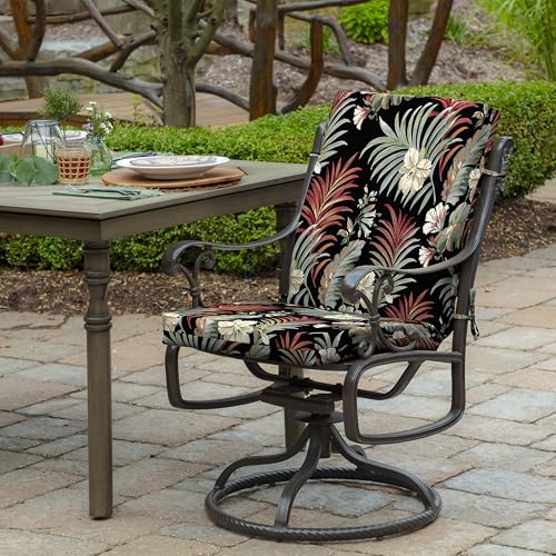 Image of Arden Outdoor Midback Chair Cushion, 18 x 16.5, Rain-Proof, Fade Resistant Simone Black Tropical
