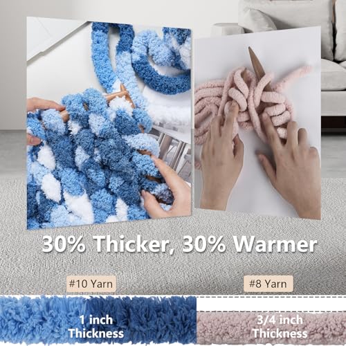 Image of Cozyful Chunky Yarn for Hand Knitting - #10 Chunky Chenille Blanket Yarn, Jumbo Big Thick Chunky Yarns for Crocheting, Tie Dye Bulky Knit Yarns, 8 Skein (20 yds 8 oz Each Skein), Sky&Navy&Royal&White