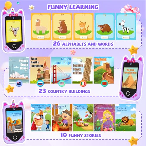 Image of Kids Smart Phone for Girls Gifts - Toddler Christmas Birthday Gift for Age 3 4 5 6 Year Old, Kids Cell Phone Toy with Touchscreen, Dual Cameras, Learning, Kid Mp3 Player, Games with 32 GB Card