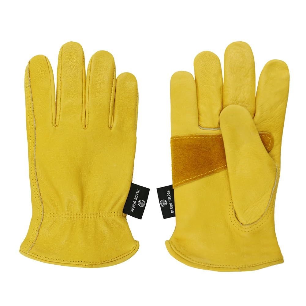 Guantes de trabajo de grano de vaca con parche de palma de cuero, conducción duradera, jardinería, motocicleta, cuero fuerte