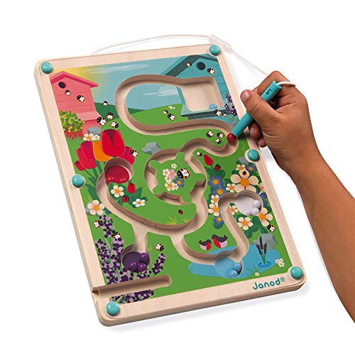 Janod - Wooden Magnetic Beehive Maze - Develops Fine Motor Skills and Concentration - Dimensions: 7.1 inch X 9.8 inch - Fsc-Certified - Suitable for Ages 2 and Up, J05310