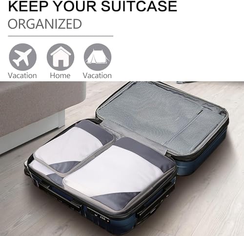 Image of House of Quirk Polyester Compression Packing Cubes for Travel - 4 Set Organizers, Compressible Essentials (Sky Blue)