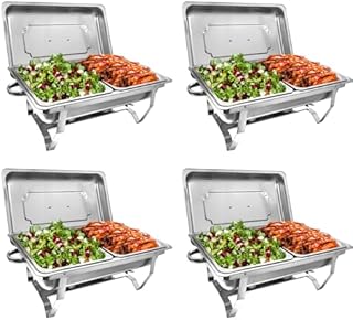 Jacgood Chafing Dish Buffet Set, 4 Pack 8QT Buffet Servers And Warmers, Chafing Servers With Covers, Half Size Food Pan, Chafer, Folding Stand, Food Warmer For Parties