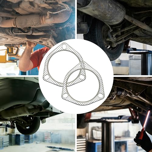 Image of 3.5 Inch Exhaust Gasket 3-Bolt 89mm Flange High Temperature Graphite w /Fire Ring Replacement 2 Pcs