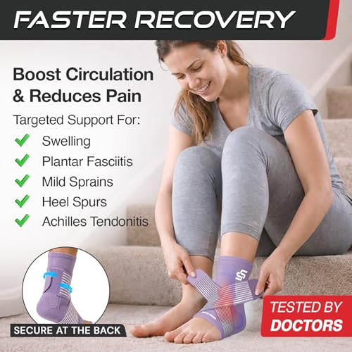 Image of Sleeve Stars Ankle Brace for Women & Men, Ankle Wrap for Sprained Ankle, Compression Sleeve for Plantar Fasciitis Relief, Easy Customizable Support: w /Removable Strap (Pair /M:10 inch-12 inch /Light Purple)