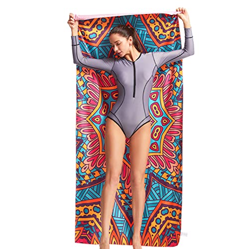Hiturbo Serviette de Plage à séchage Rapide en Microfibre Nano avec Sac de Transport, Serviette d'impression, Serviette sans Sable, Serviette Super absorbante, Style bohème