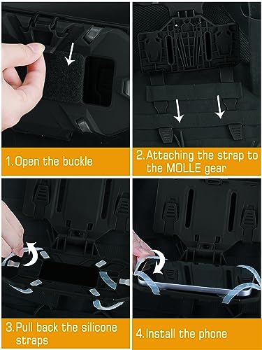 EralcNa Tactical Plate Carrier Vest Attachments, Universal Phone Chest Mount For Screen Size 6.1\"-6.7\" (black)