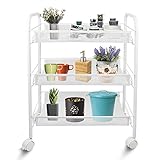 Leogreen - Carros De Almacenamiento, Muebles De Almacenamiento, 3 grada, 77 x 48 x 27 cm, Blanco, Material: Hierro
