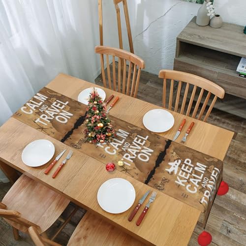 Chemin de table avec pampilles Keep Calm motif voyage antidérapant 152 cm - 8