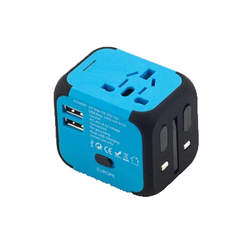 Convertitore a Spina Internazionale, Mini Presa di conversione Multifunzione, 2 USB Porti Accessori for Viaggi Multi-Nazione Viaggio Forniture Essenziali (Color : Blue)