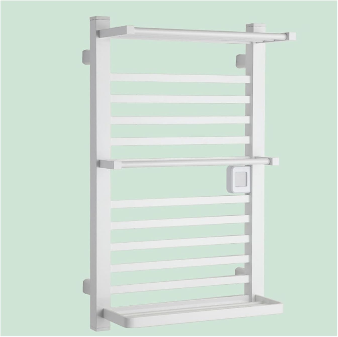 Aluminum Wall-Mounted Heated Towel Warmer Rack with Top Shelf - White Towel Heater for Bathroom Spa and Hotel Use - Efficient Drying and Comfort