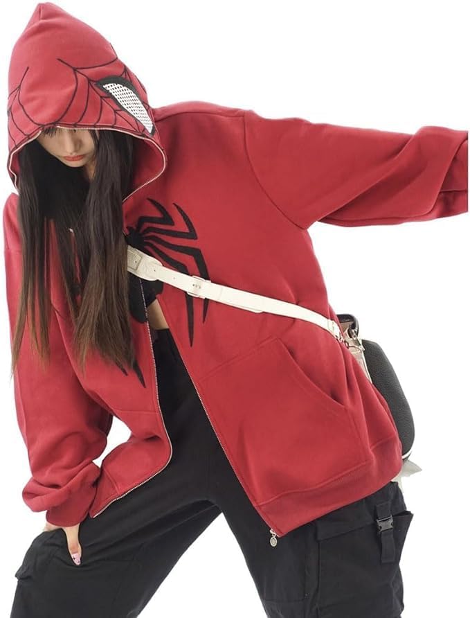 Obenie Y2k Spider Print Hoodies Hip Hop Zipper Long Sleeve Jacket Coats Harajuku Casual Loose Hooded Sweatshirt - Image 2