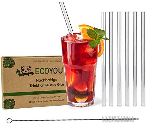 EcoYou® Glas Strohhalme 6er Set + Reinigungsbürste...