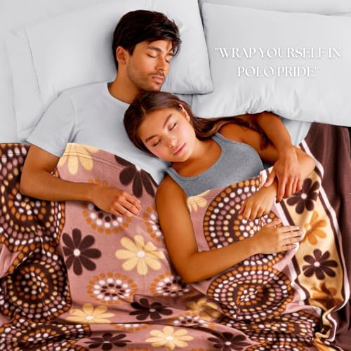 Image of VAS COLLECTIONS 300 TC All Season Solid /Plain /Printed Lightweight Polar Fleece Double Bed Blanket (230 x 230 cm, Brown, Pink & Yellow)