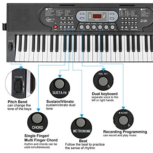 Hricane Keyboard Piano Lighted Keys for Beginner Adults Teens Kids, 61 Key Electronic Music Keyboard with Teaching Modes Powered by USB or Battery with LCD Display Microphone Headphone Jack by Hricane - Image 4