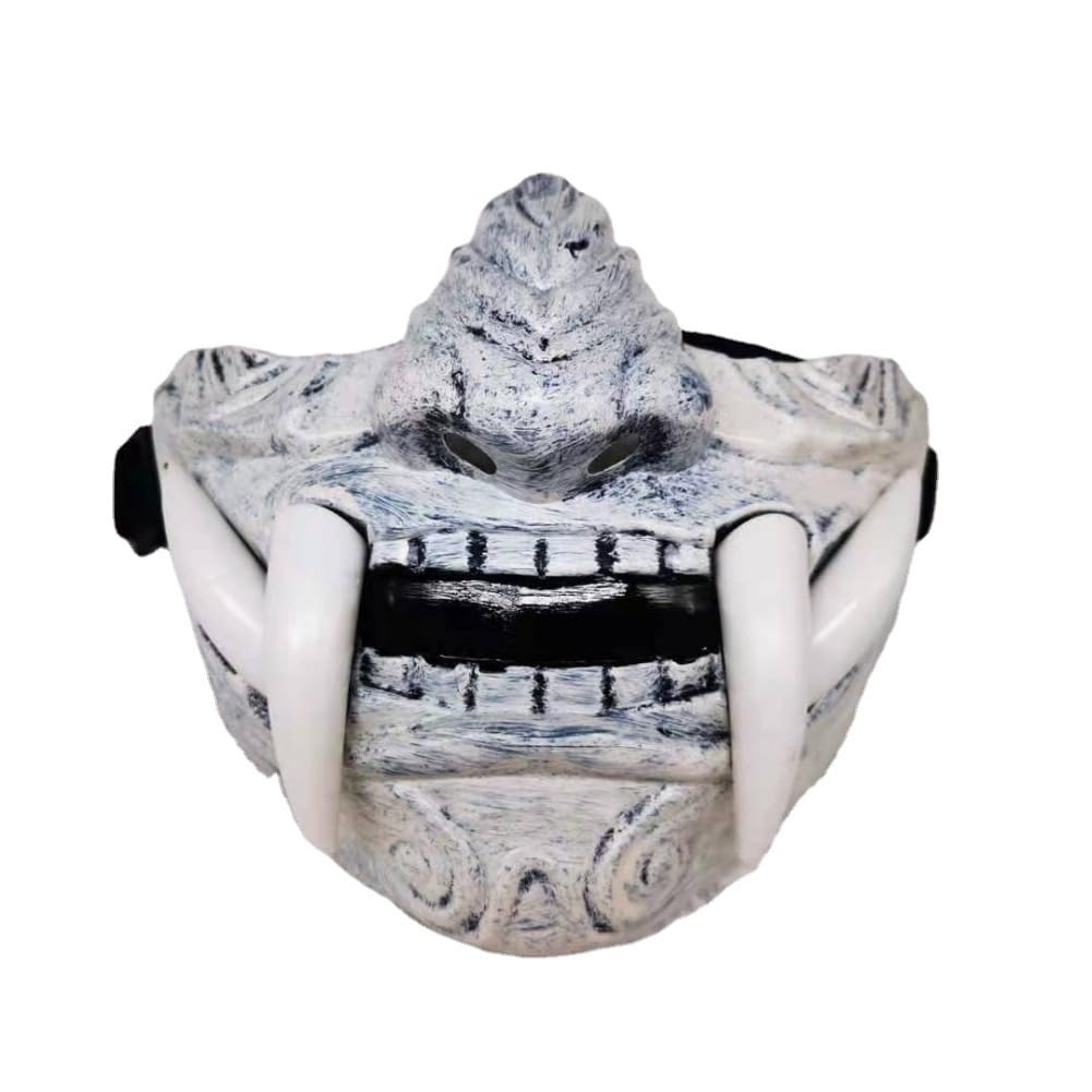 Prajna Devil Half Face Mask Halloween Prop Hannya Noh Kabuki Demon Oni Samurai Cosplay (White)