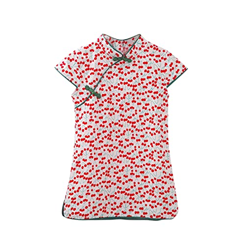 Toddler Girls' Short Sleeved Plaid Cheongsam Dress Chinese Retro Ethnic 𝗦tyle Tang Suit Traditional Vintage Dress