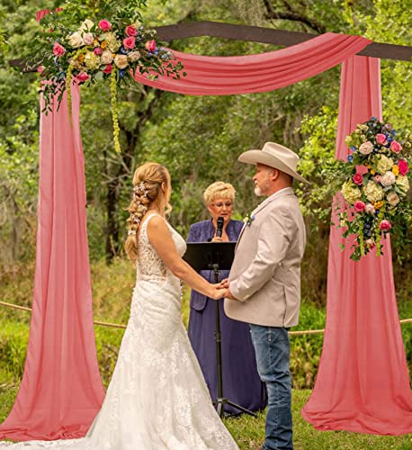 Fanproms Wedding Arch Draping Fabric 1 Panels 20Ft Coral Sheer Curtains Drapes For Wedding Party Arbor Decortations Chiffon Wedding Arch Drapes Tulle Ceiling Drapery For Wedding Reception Archway #TOP1