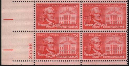 ALEXANDER HAMILTON ~ TREASURY #1086 Plate Block of 4 x 3¢ US Postage Stamps image 2