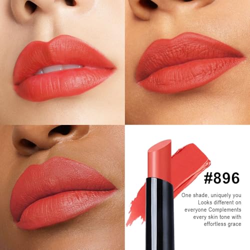 Image of evpct Orange Coral Red Velvet Matte Lipstick, High Pigmented Slim Lipstick Long Lasting Waterproof for Women, Velvet Silky Lip Stick Stain Color Makeup Blendable 24 Hour Original Makeup Labiales, 896#