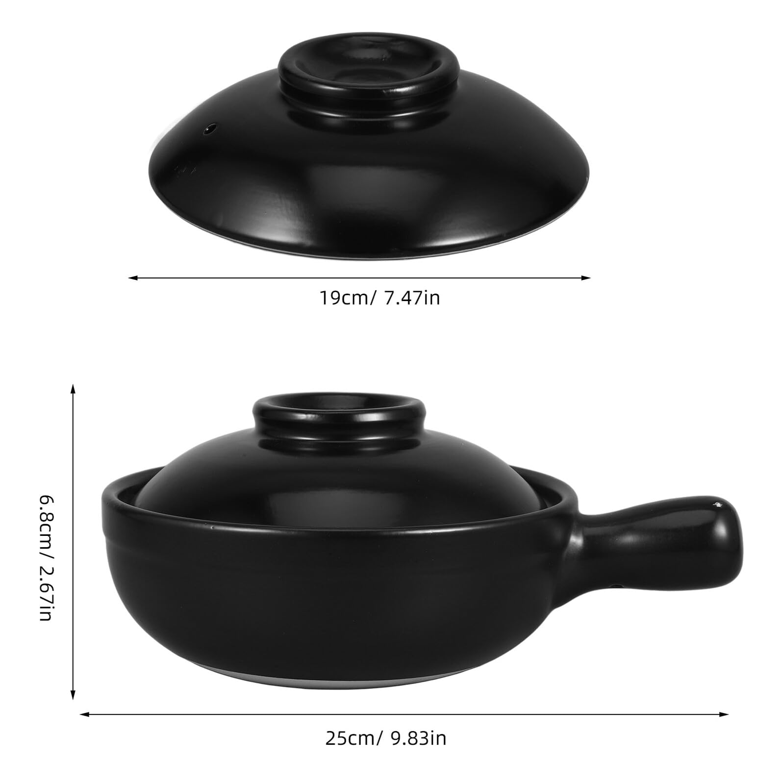Olla de Barro Tradicional China de 900ml con Tapa, Cerámica | Negra, para Arroz y Gachas, Uso en Cocina y Microondas, Estilo Clásico