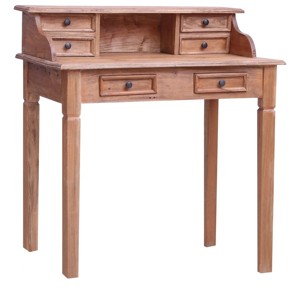 Bureau en bois massif recyclé 90x50x101 cm avec 6 tiroirs et compartiment compact