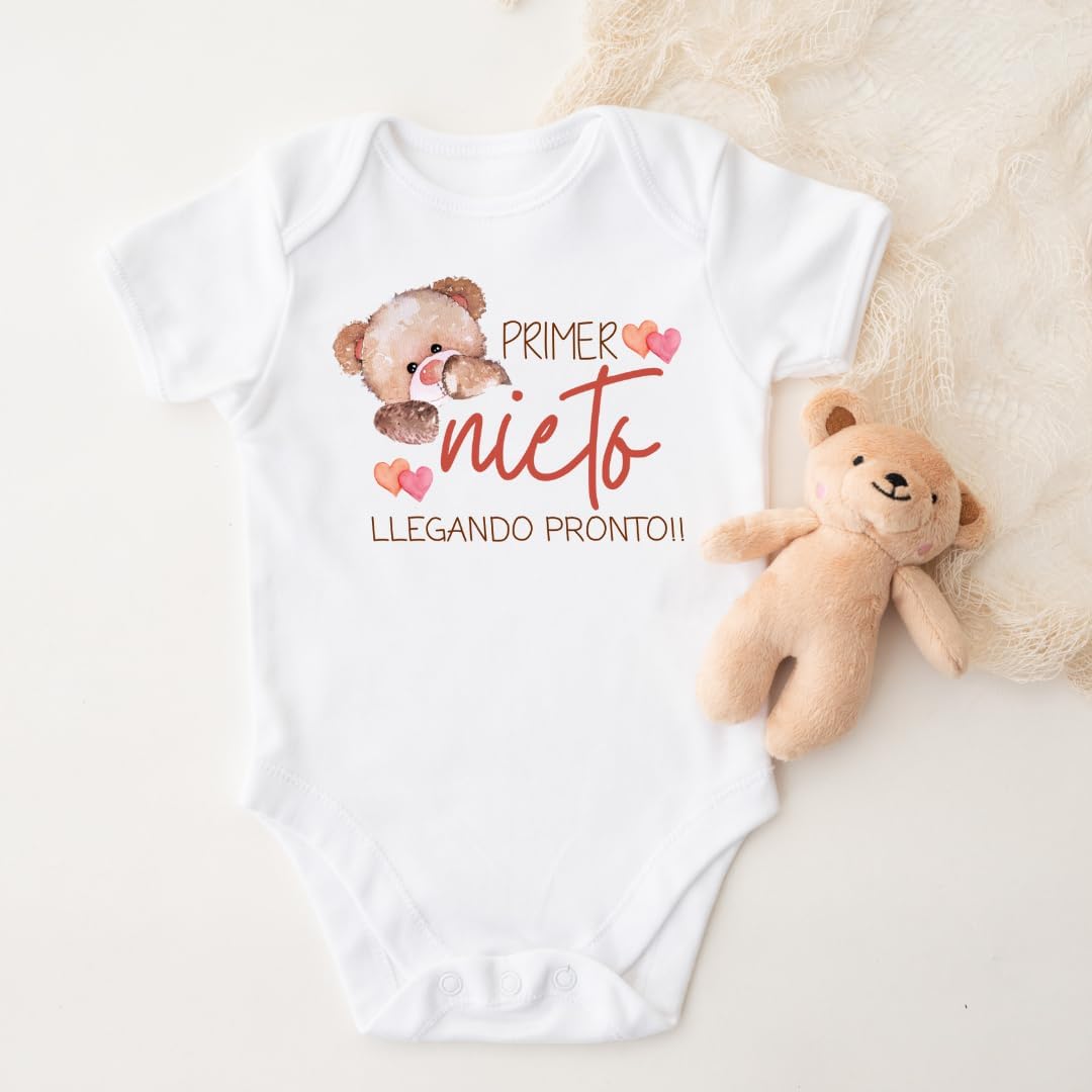 Primer Nieto Abuelito And Abuelita To Be, Grandma And Grandpa Baby Announcement Onesie In Spanish, Cute Pregnancy Announcement Gifts For Grandparents, Surprise Baby Reveal Ideas Abuelitos To Be.