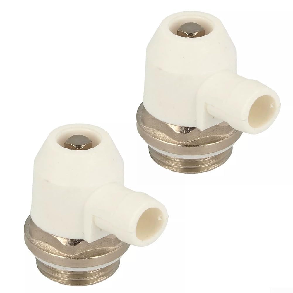 Llave for radiador, paquete de 2 válvulas purga 1/2 pulgada con salida drenaje giratoria, ventilación latón niquelado for sistemas calefacción, rosca autosellante compatible