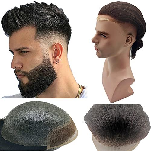 Toupee for men Hair pieces for men NLW European human hair replacement system for men 10x8" human hair PU skin with lace front toupee men hair piece #1B Natural black