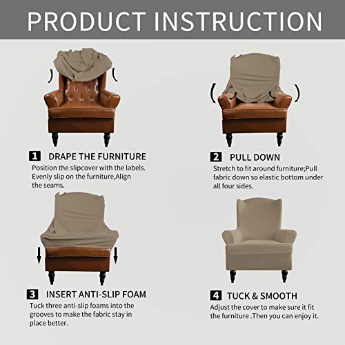 Image of Easy-Going Stretch Wingback Chair Sofa Slipcover Natural | 1-Piece Sofa Cover Furniture Protector Couch Soft with Bottom, Spandex Jacquard