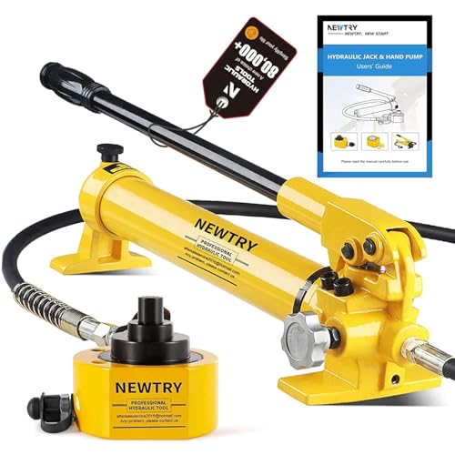 Image of NEWTRY 100 ton Low Profile Hydraulic Jack Porta Power Kit + CP-700 Manual Hydraulic Hand Pump Multi Section Jack, 2.72 inch Stroke Industrial Mini Hydraulic Cylinder