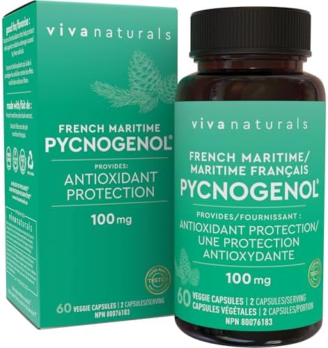 Viva Naturals Pycnogenol 100mg - French Maritime Pine Bark Extract – Provides Antioxidants that Help Fight Free Radical Damage, 60 Veggie Capsules