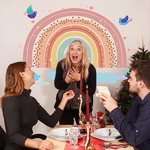 SUPERDANT Cartoon Boho Rainbow Wall Sticker Birds Wall Decal Colorful Rainbow Heart Vinyl Wallpaper Rainbow Decals for Girls Baby Nursery Bedroom Playroom Home Decoration - Image 4