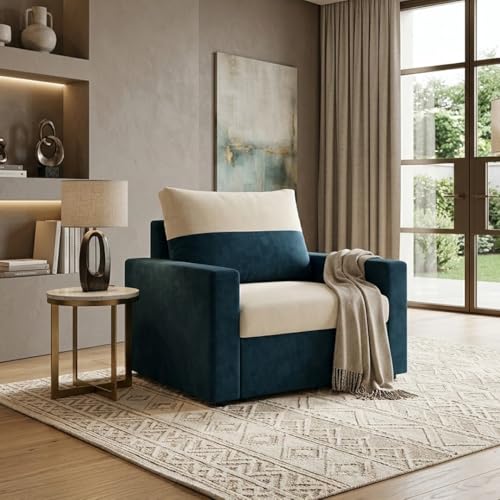 Image of SOCOZI Enrique 1 Seater Sofa Cum Bed | Soft Velvet Suede Fabric | Modern Convertible Design | Plush Comfort Seating for Living Room (Green Teal-Cream)