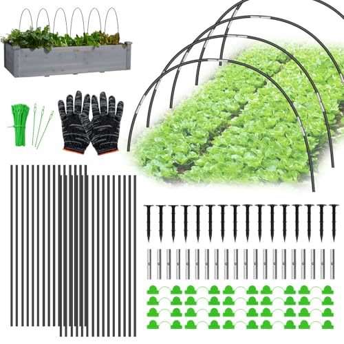 JABNOW 30 Piezas Arcos Invernadero, Aros Invernadero Tunel de Plantas DIY, Juego de Arcos de túnel con Anclajes de Tierra/Guantes/Clips/Ataduras/Tubos de conexión, para Camas elevadas, Patios