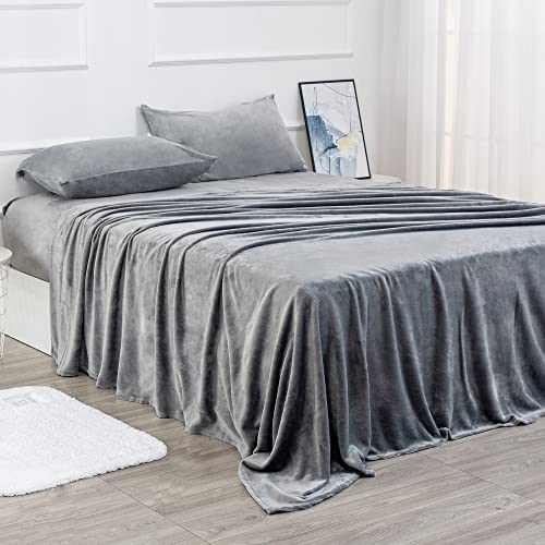 Micro Fleece Queen Sheets Set, No Pilling, Deep Pocket, Grey