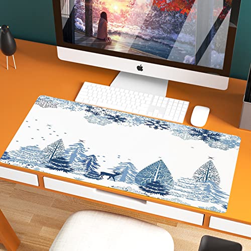 Large Gaming Mouse Mat, 80 x 40 cm Extended Large Size Mouse Pad,Winter,Winter Scene with Deer Frozen Trees and Snow Christmas Season Pine,Non-slip Rubber base, Compatible with Laser and Optical Mice