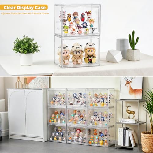Image of Acrylic Display Case,3 Layer Clear Display Case Adjustable Display Box Stand with 2 Movable Dividers Small Showcase Magnetic Door for Collections Mini Figures