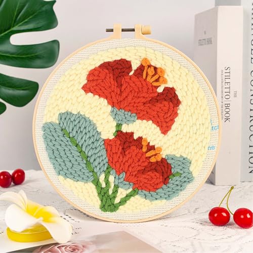 Kit de punch needle de 3 piezas Allazone con flores para bordado de adultos 6