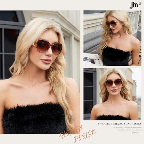 JM Classic Bifocal Reading Sunglasses for Women Vintage Reader Glasses Outdoor Brown(200838) +2.25 - Image 3