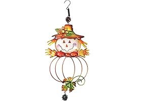 Sunset Vista Designs Metal and Glass Fall Scarecrow Bouncy Hanging Decoration Pumpkin Wind Chime