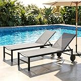 SUNLEI Patio Lounge Chair Outdoor Set of 2, Outdoor Chaise Lounge w/5-Position Adjustable Backrest & All Weather, Pool Lounge Chairs for Pool Beach Deck (Light Grey, 2 Pieces)
