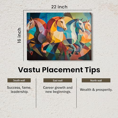 Image of Abstract Running Horses Vastu Stretched Canvas Painting For Living Room Vastu Horse Wall Art Painting Symbol of Energy, Progress & Harmony Wall Art for Home & Office, 16x22 Inch