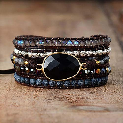 Image of YGLINE Boho Handmade Wrap Leather Tube Crystal Stone Bracelet for Women