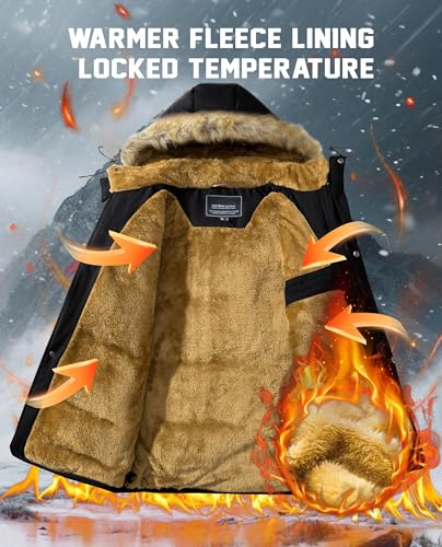 EKLENTSON Winter Coat for Men Windproof Thick Thermal Parka Jackets Sherpa Fleece Lined Heavyweight Jacket Black S