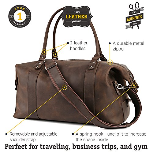 Leather Duffel Travel Bag - Sports Gym Bag - Weekend Overnight Luggage Bag - Weekender (Brown Vintage)2