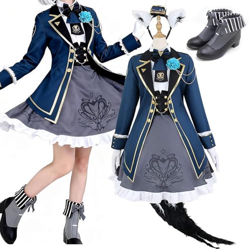 [青空COS]カチューシャ＋手袋＋尻尾付き 白上フブキ コスプレ 衣装 ウィッグ 靴 追加可 しらかみ ふぶき 服 文学際 学園祭 ハロウィン イベント コスチューム 撮影 大人 仮装 (L, 衣装＋靴)